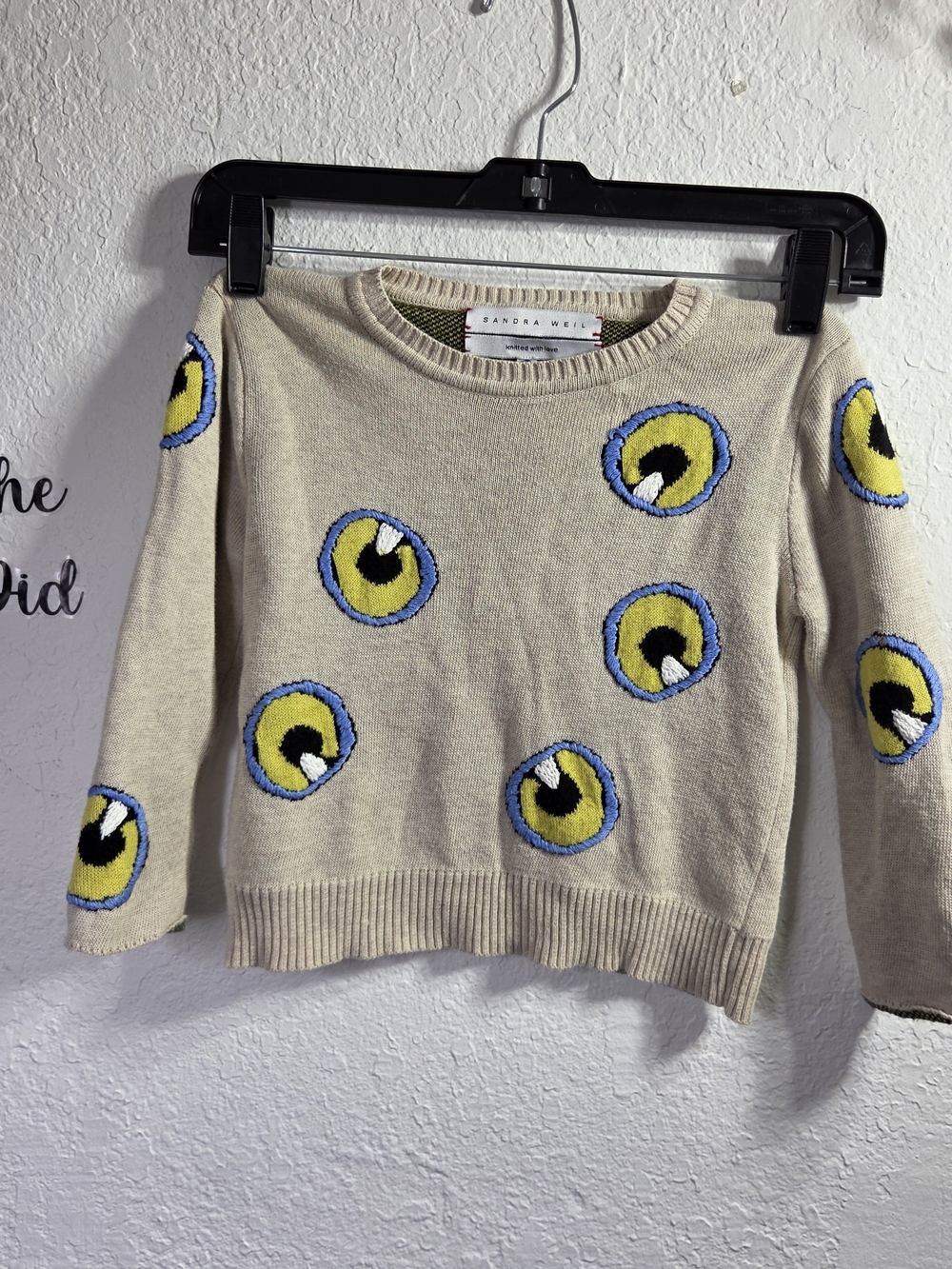 SANDRA WEIL Luxury Boys Evil Eye Knit Beige Pullover Sweater Size 4 / M